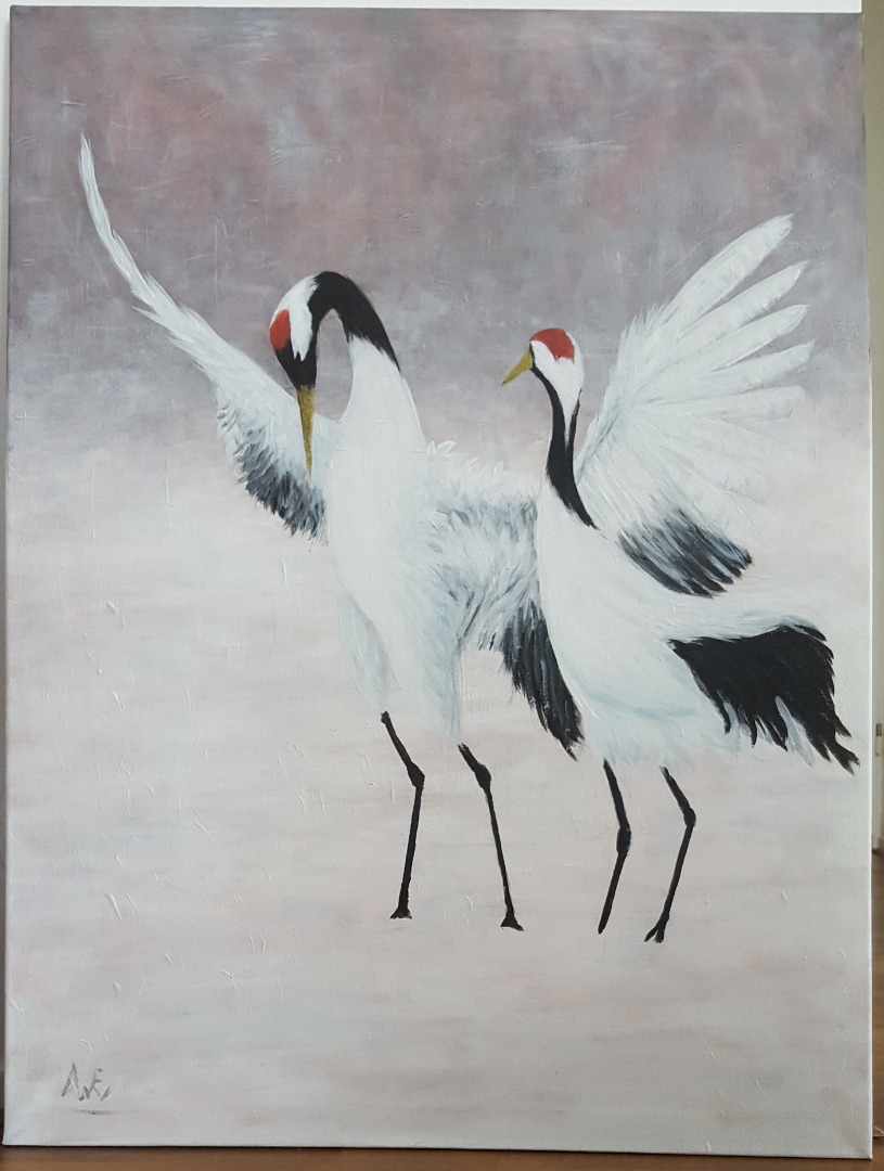 chinese kraanvogels schilderij acrylverf op canvas