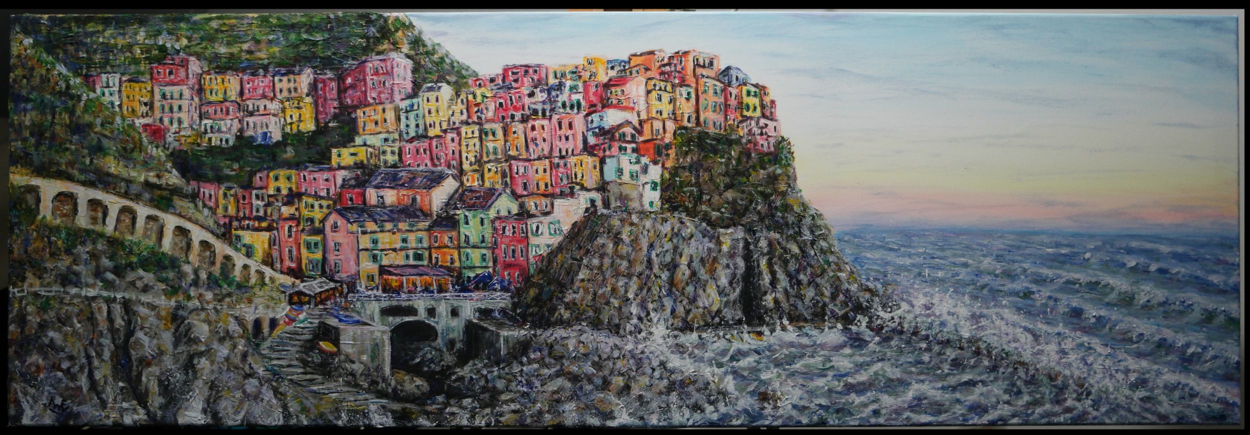 schilderij Manarola Italië acrylverf op canvas